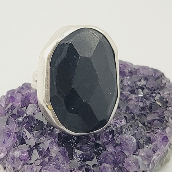 BLACK ONYX STATEMENT RING HANDMADE IN STERLING SILVER SZ 7.5 - Picture 4 of 6